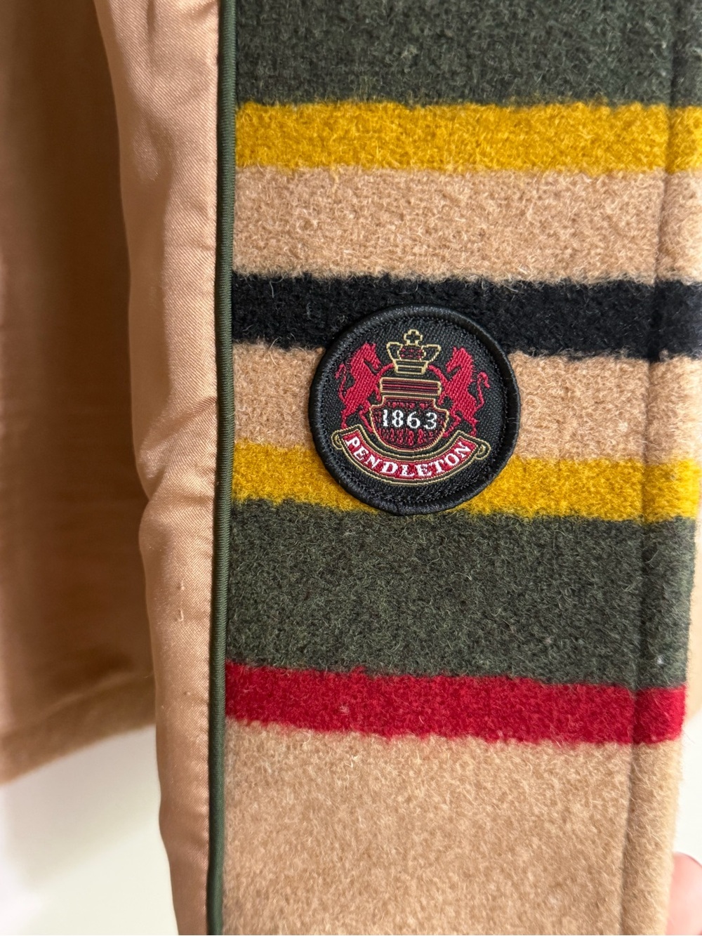 PENDLETON Women's Camel Wool blend Stripe Coat, sz M - Picture 6 of 9